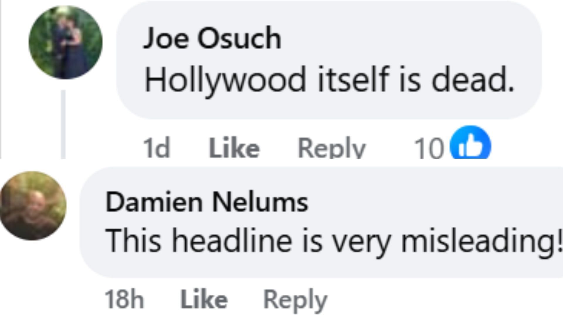 Netizens react to Radar Online's headline on John Travolta. (Image via Facebook)